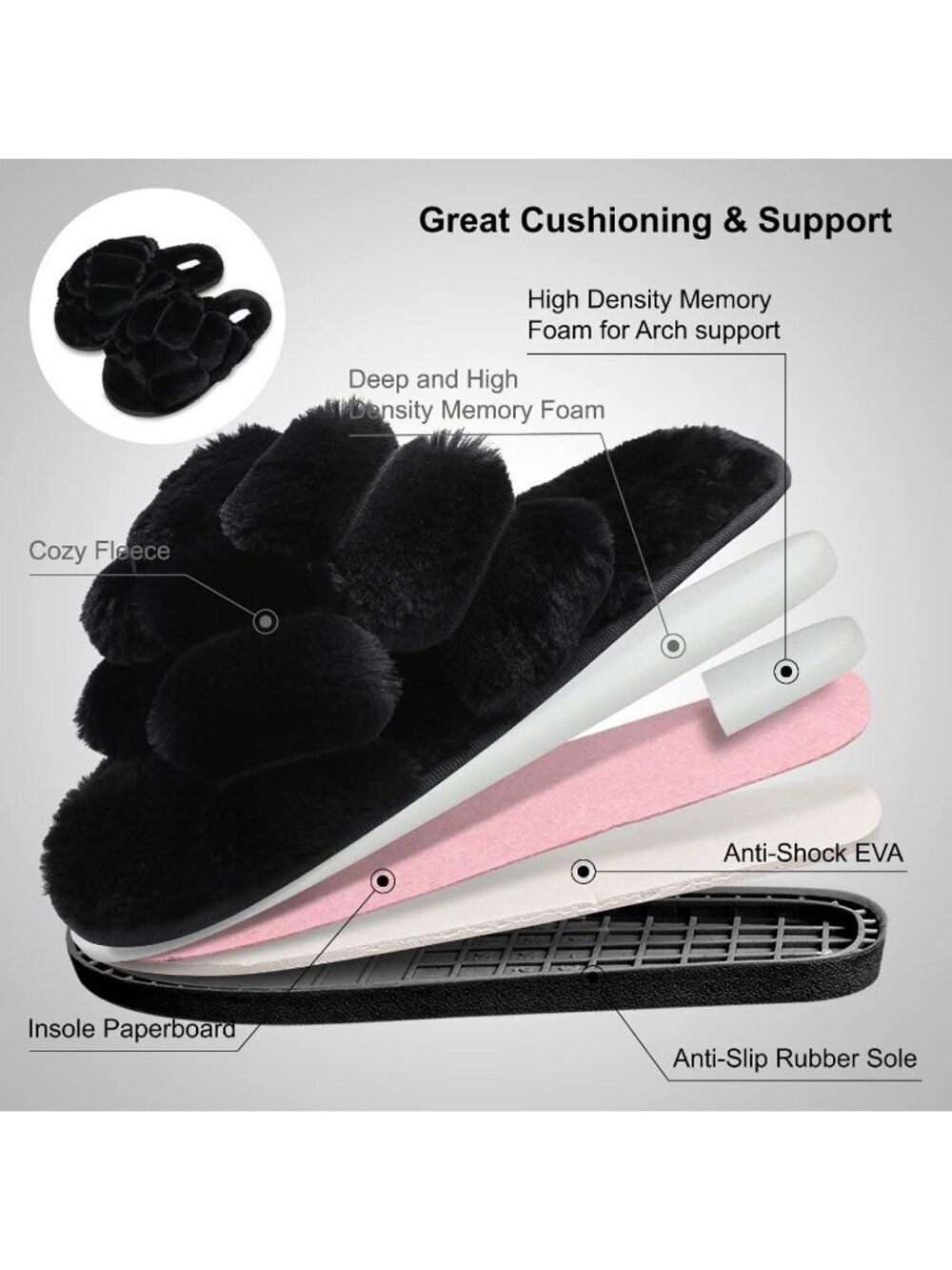 Women's Black Twist Fuzzy Fluffy House Criss Cross Furry Open Toe Slipper Shoes - Picture 5 of 6